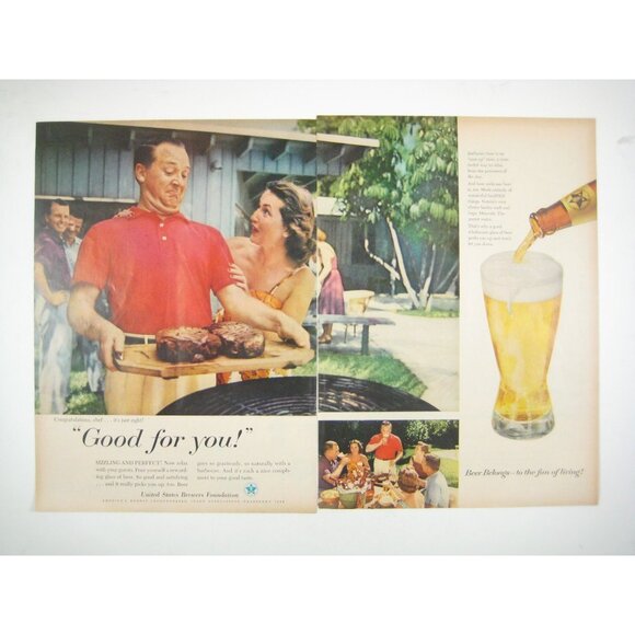 United States Brewers Foundation Other - Vintage 1950s Beer Advertising Print With Backyard Barbecue Scene
